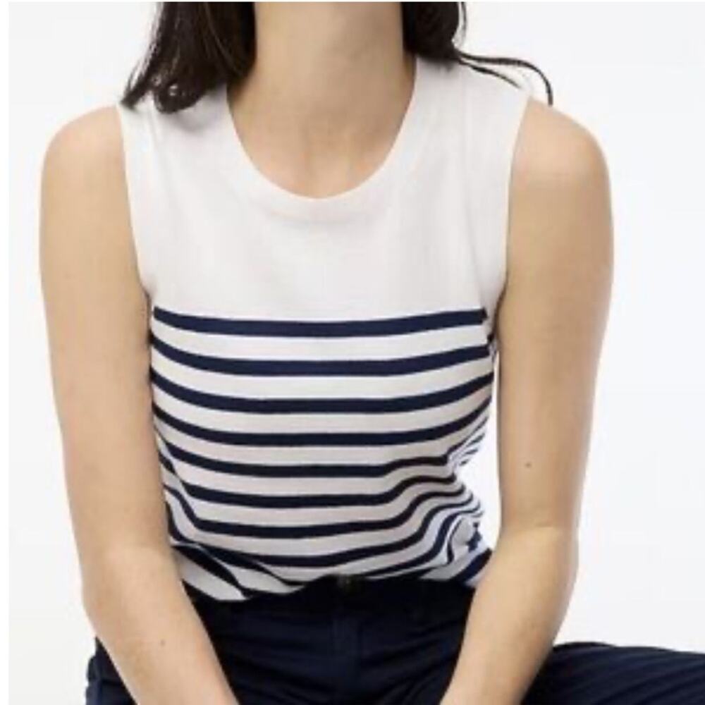 NWT J.CREW CA085 White & Navy Striped Cotton Sweater Shell Tank XL - Picture 6 of 6